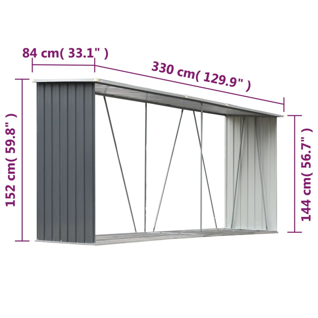vidaXL Abri de stockage de bois Acier galvanisé 330x84x152 cm Gris - 7