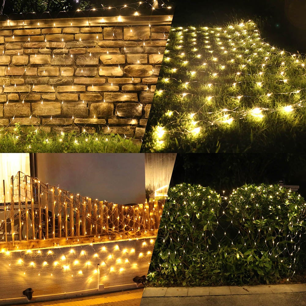 Ghirlanda luminosa, 94 LED, alimentazione a rete, 1.5 m x 1.5 m, 8 modalità, ghirlande luminose con regolatore, decorazioni per Natale - Bianco caldo - 6