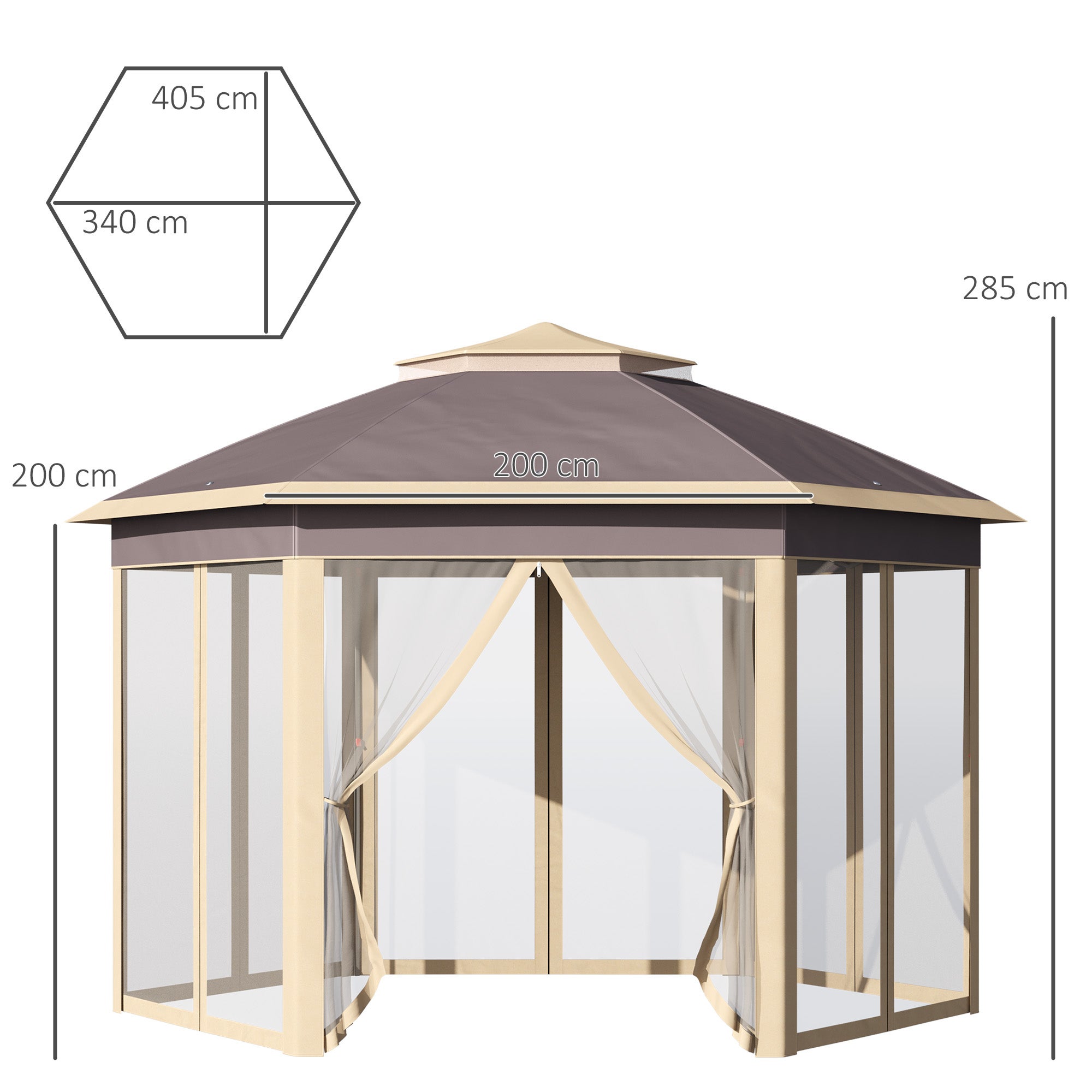 Carpa Plegable Outsunny Metal, Tela Oxford Beige 405x340x285 cm - 3