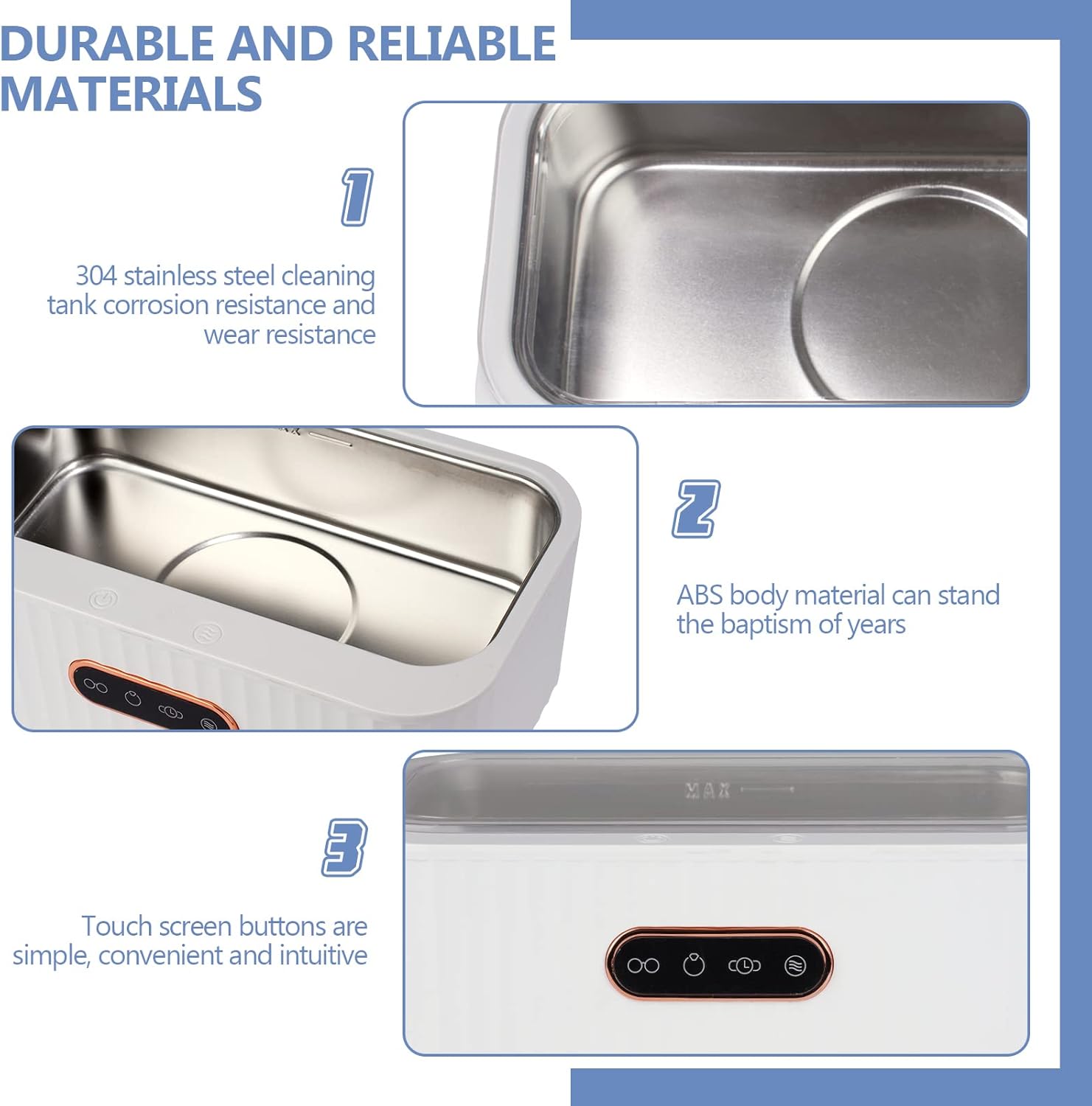 Nettoyeur Ultrasons, Nettoyeur Ultrasons Lunettes 45 kHz avec 4 Modes, 400ml Ultrasonic Cleaner, Acier Inoxydable Nettoyant Ultrason Bijoux - 3