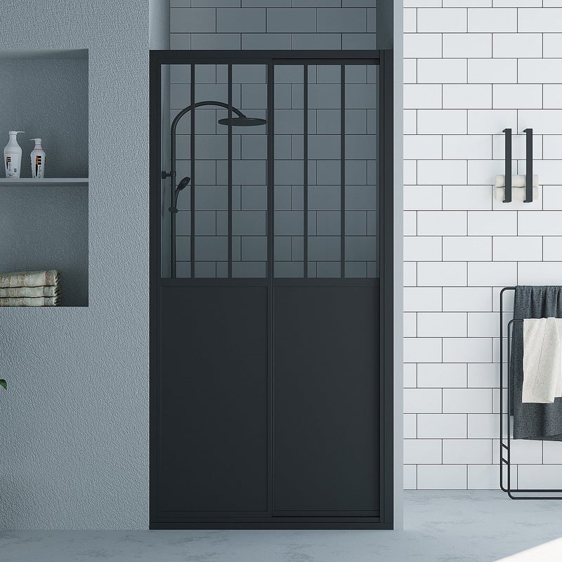 Drzwi prysznicowe przesuwne czarne matowe styl warsztatowy - 100 x 195 cm - ANAKAO