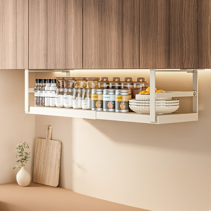Półka na przyprawy wisząca, bez wiercenia, wysuwana, biała, 45-63*22*18,7 cm
