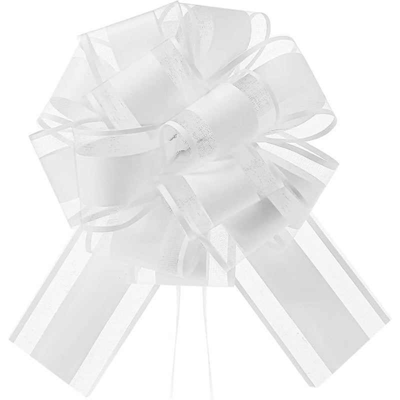 Zestaw 5 kokard do prezentów - Duża kokarda - Duża kokarda - Do dekoracji samochodu, na ślub, imprezę - Biała