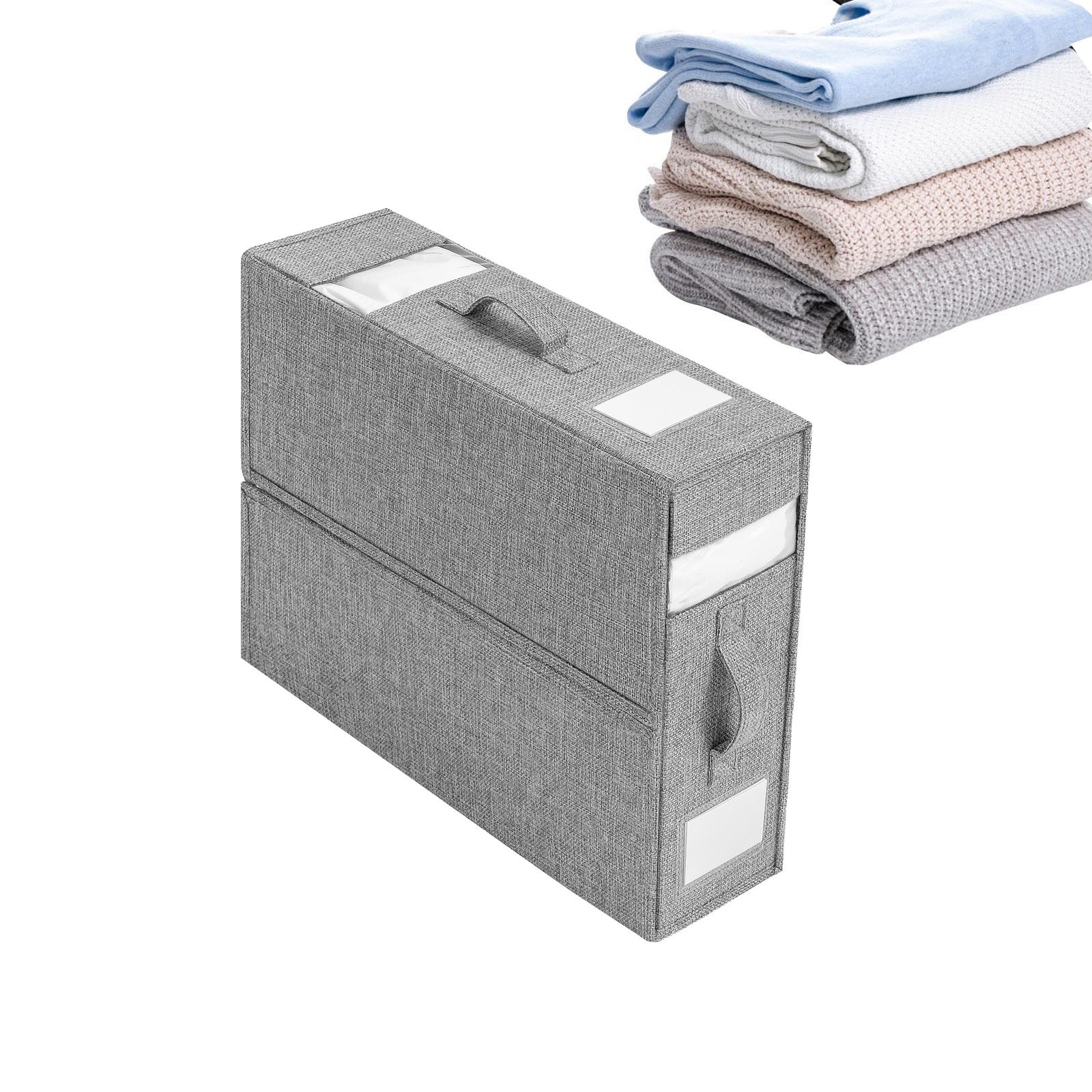 Eurhomewit Organizer per lenzuola, organizer per lenzuola, per copripiumini, organizer pieghevole con finestra e manici, organizer per biancheria da letto, per lenzuola e vestiti, confezione da 2