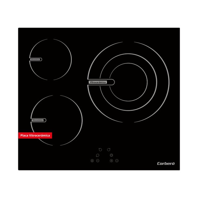 Corberó - Placa Vitrocerámica CCVG35BF | 3 Zonas, Zona Extra Grande 28 cm, 5700W, Touch Control, Blanco