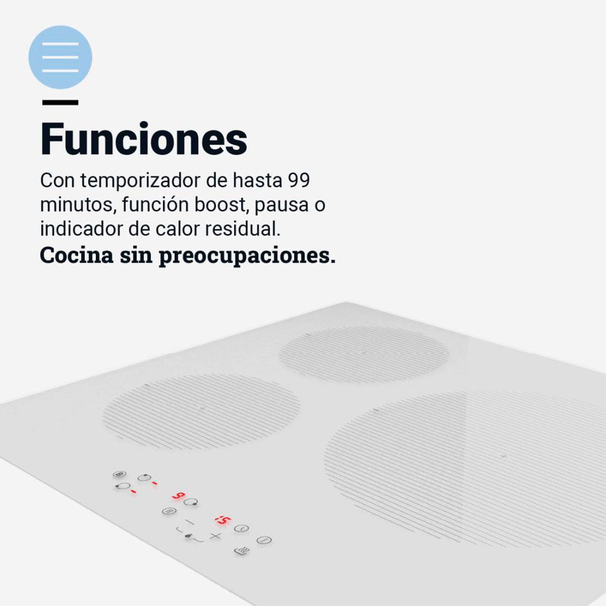 Placa de inducción Meissa 6070W Universal Blue 7000W 3 zonas blanco 59 cm - 4