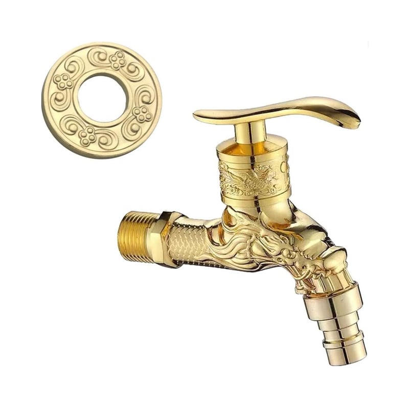 Mosiężny kran zewnętrzny z rzeźbionym złotym smokiem - kran ogrodowy do pralki i mopa - ścienny kran umywalkowy do łazienki