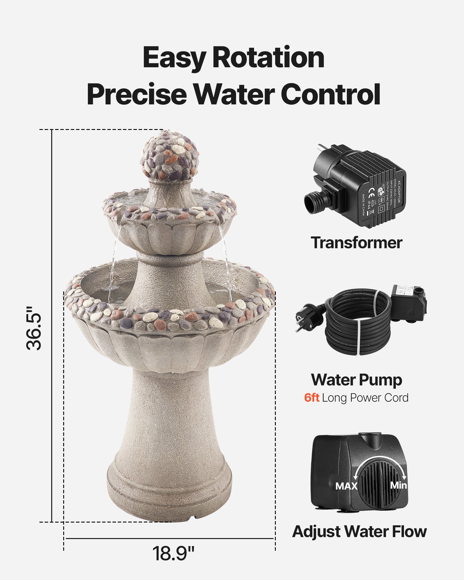 Fontaine Extérieure VEVOR Jardin, Hauteur 93 cm, Cascade Moderne 2 Niveaux, Fontaine en Fibre Verre et Résine, avec Pompe Eau, pour Jardins, Terrasses - 3