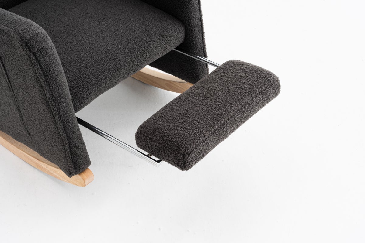 Elegancki fotel bujany z tkaniny w misie ze zintegrowanym podnóżkiem - Fotel wypoczynkowy z wysokim oparciem i nowoczesnym designem - 4