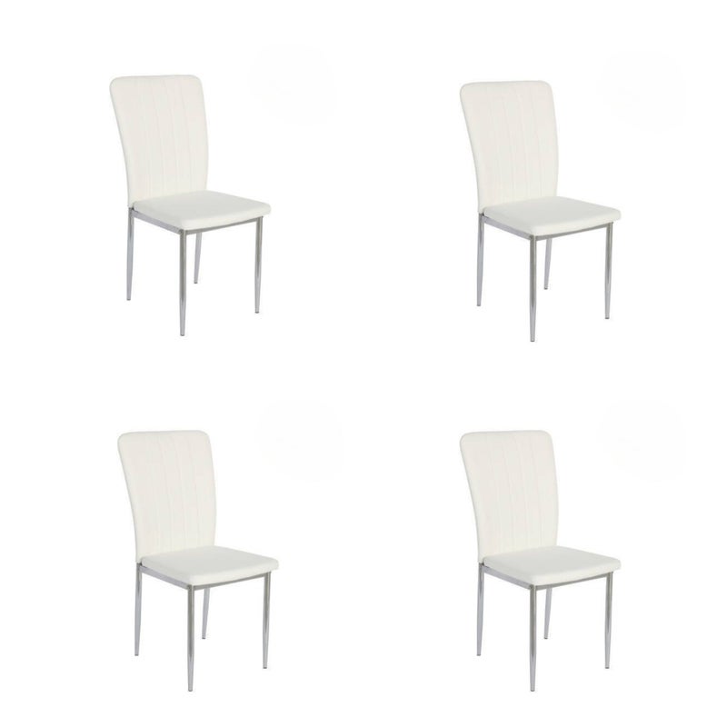 6 krzeseł jadalnych z wypełnieniem piankowym, tapicerowanych białą sztuczną skórą i chromowanymi metalowymi nogami – wymiary 44x91,5x47 cm