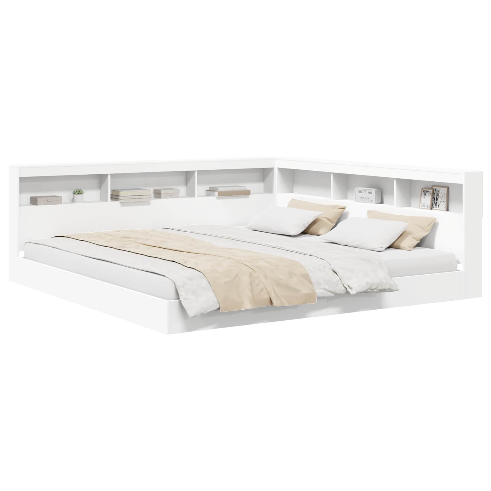 Lit bibliothèque blanc en panneau de bois pour la chambre, 180 × 200 cm - 2