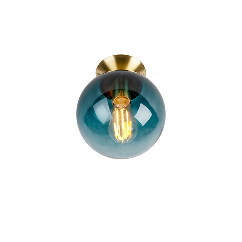Inteligentna lampa sufitowa mosiężna ze szklanym kloszem w kolorze ocean blue, w tym WiFi ST64 - Pallon