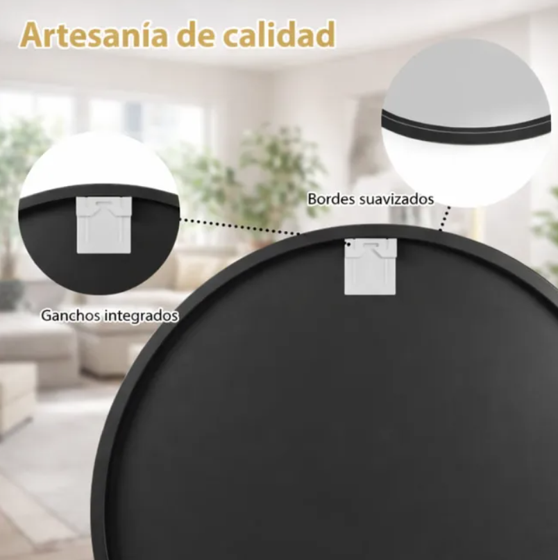Espejo redondo de pared con marco de metal 80cm, NEGRO - Estilo moderno para baño, salón o entrada - 8