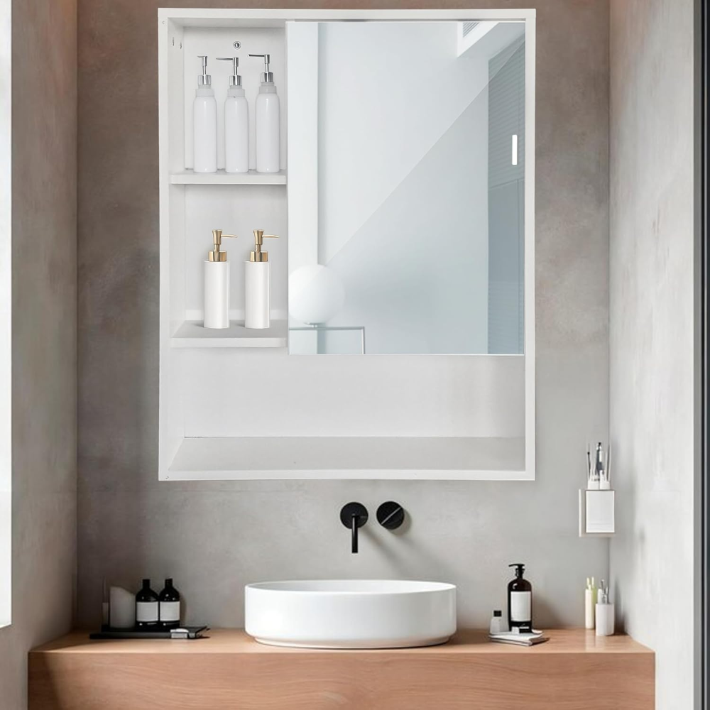 Specchiera Con Ripiani Armadietto Bagno RELAX4LIFE Con Specchio - Bambù, 65x14x50,5cm, 2 Ripiani Regolabili, Salvaspazio Armadietto Parete Salvaspazio - 9