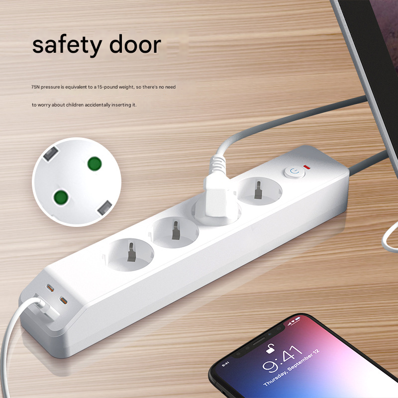 Prise de courant à quatre trous, 2500 W, panneau de prises, prise pour appareil électroménager, avec interface PD/USB (norme européenne). - 5