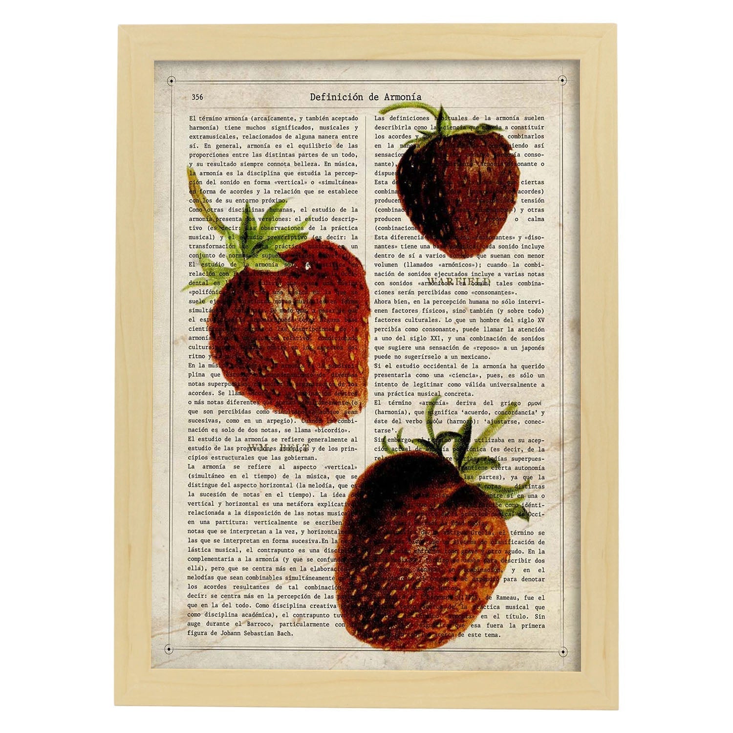 Poster de fresones. láminas de frutas y verduras con definiciones. ilustraciones de alimentacion vegetariana. marco blanco - a3