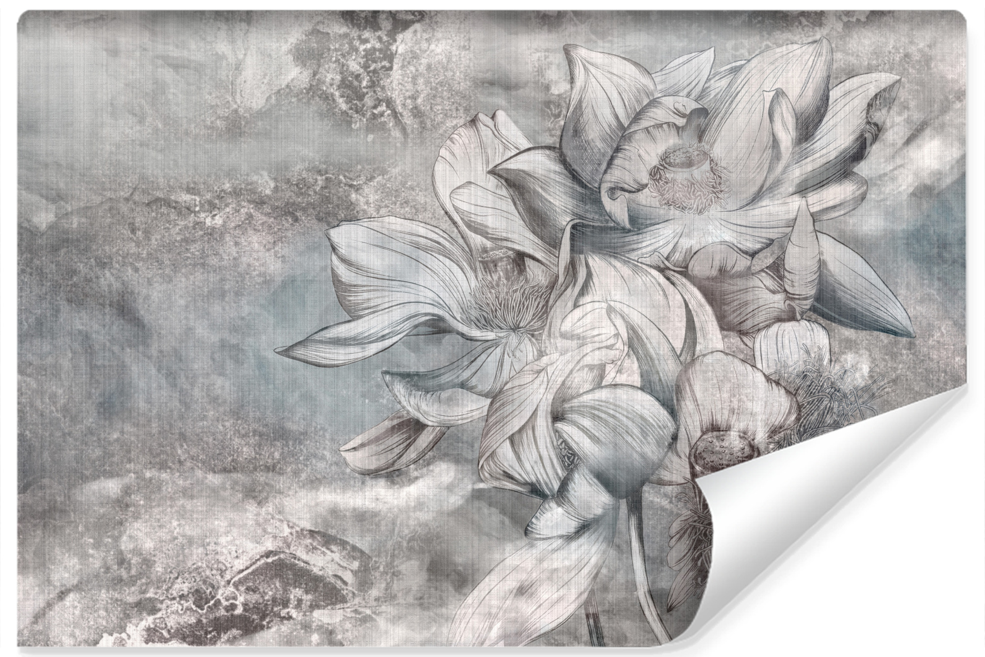 Papel pintado vlieseline foto flores hojas concreto para habitación 315cm x 210cm