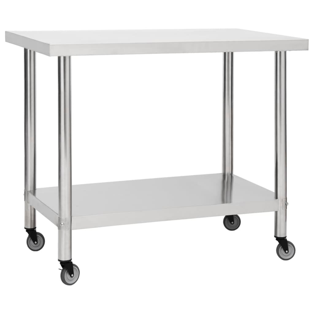 Wiltec Tavolo Da Lavoro In Acciaio Inox 100 X 60 X 85 Cm Con Ripiano