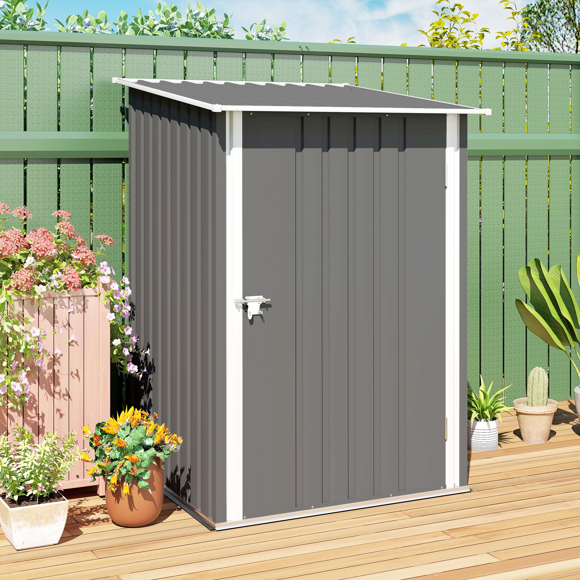 Caseta de Jardín Outsunny Acero Lacado Gris 100x103x160 cm - 5