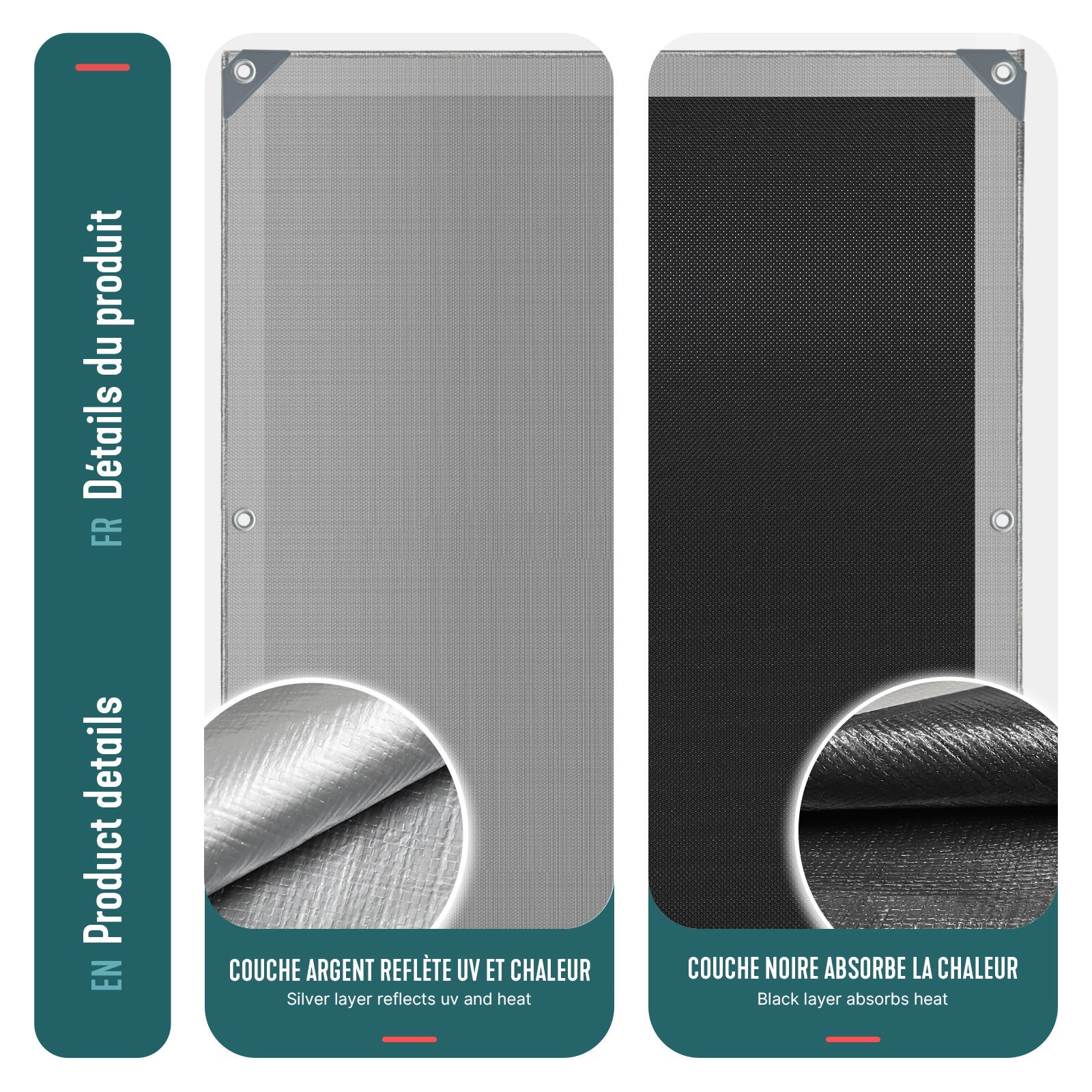 Bâche de protection en polyéthylène 180g/m² - 2x3m gris et noir - codre incluse - imperméable et anti-UV - VOUNOT® - 6