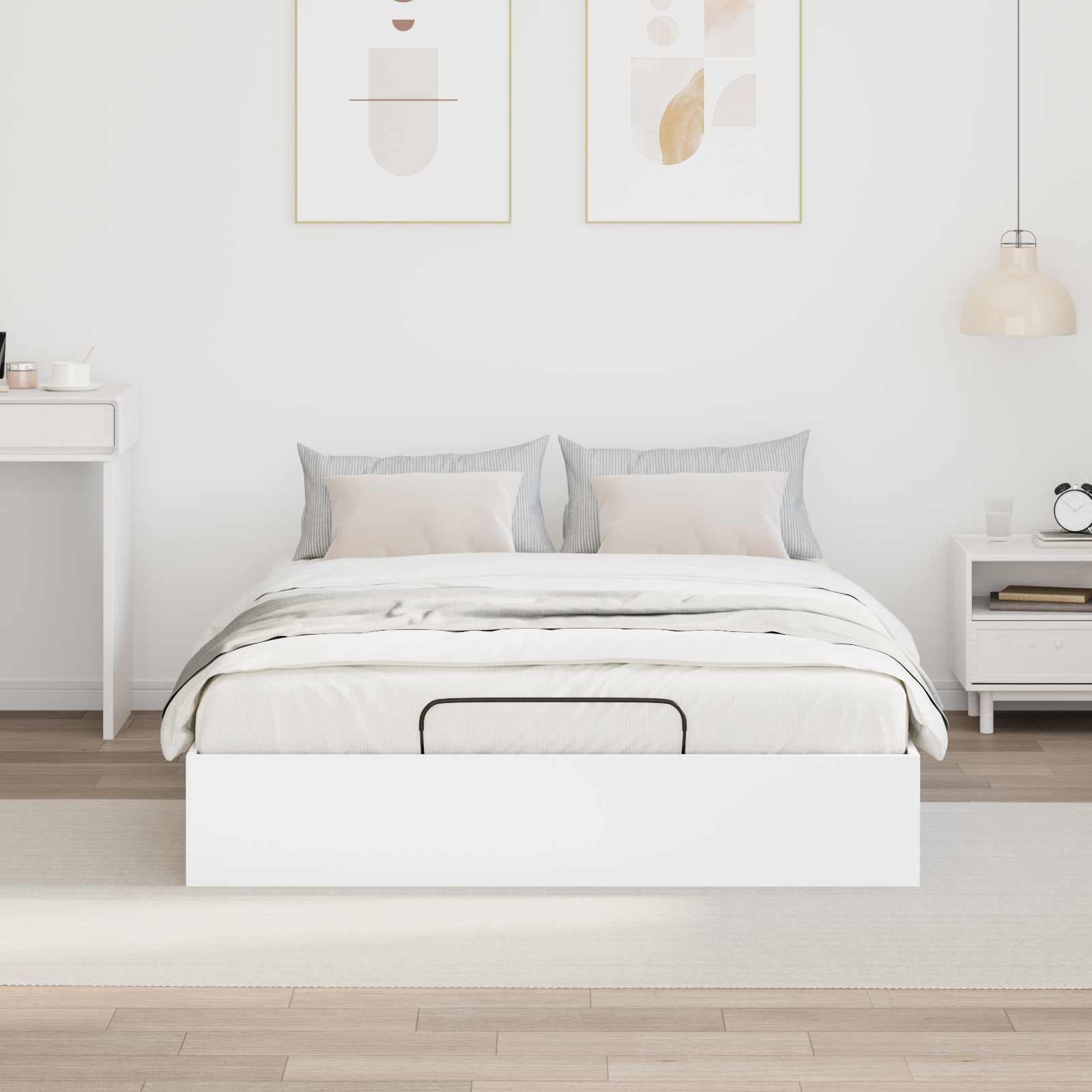 Cadre de lit ottoman en panneau de bois blanc, pour la chambre, 140 × 190 cm - 4