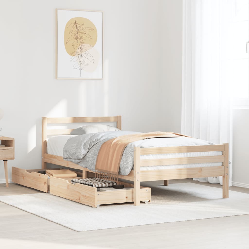 Lit Adulte | Lit simple | Cadre de lit sans matelas 100x200 cm bois massif de pin CFW83426 - 2