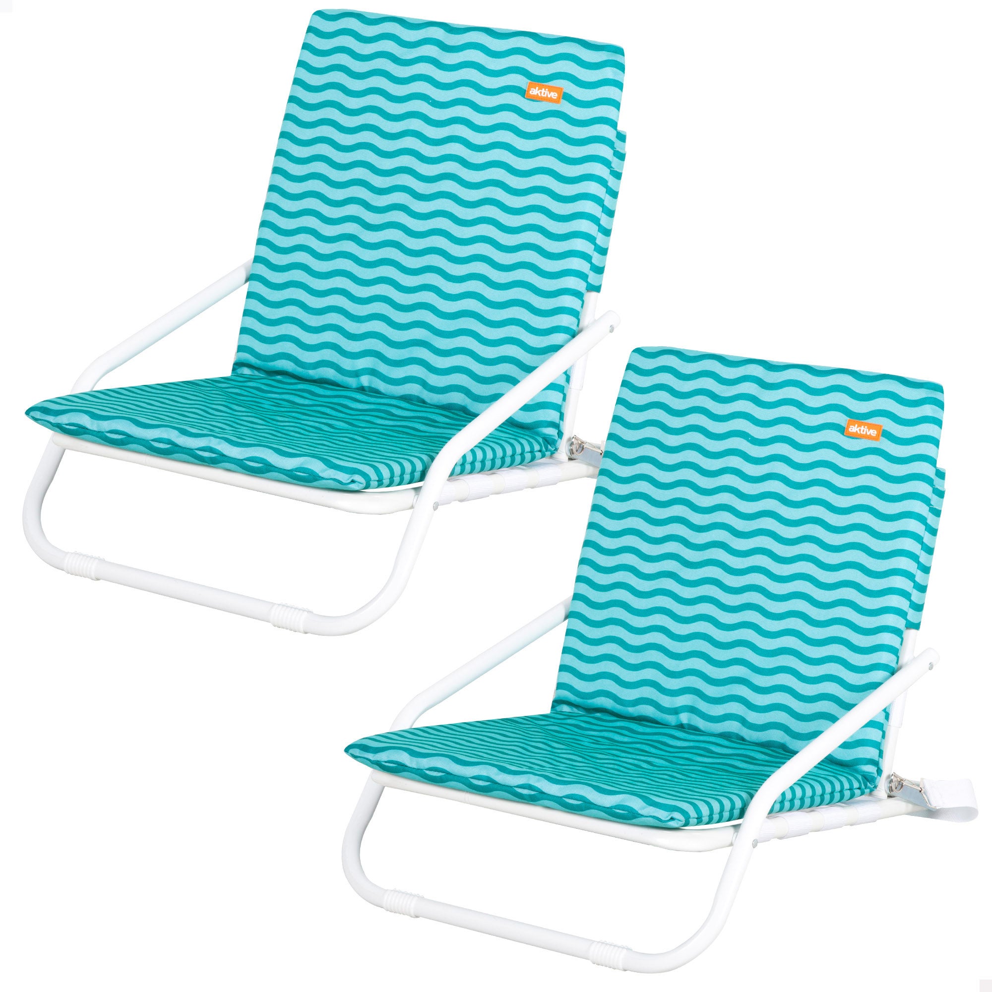Aktive pack 2 sillas playa bajas 46x60x50 cm ondas turquesa con bolsillo trasero