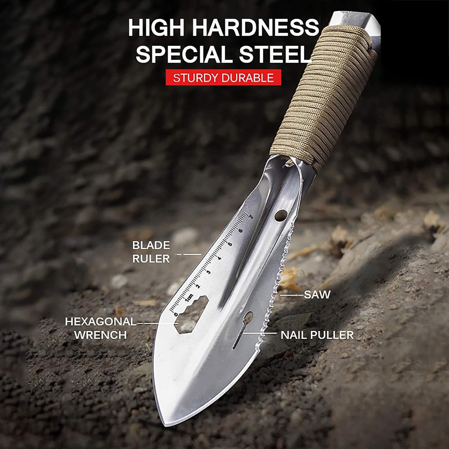 Pelle de randonnée à Main Multifonction, Pelle de randonnée, Pelle Pliante, Mini truelle extérieure, Mini Pelle de Survie Multitool, Outil de Camping - 3