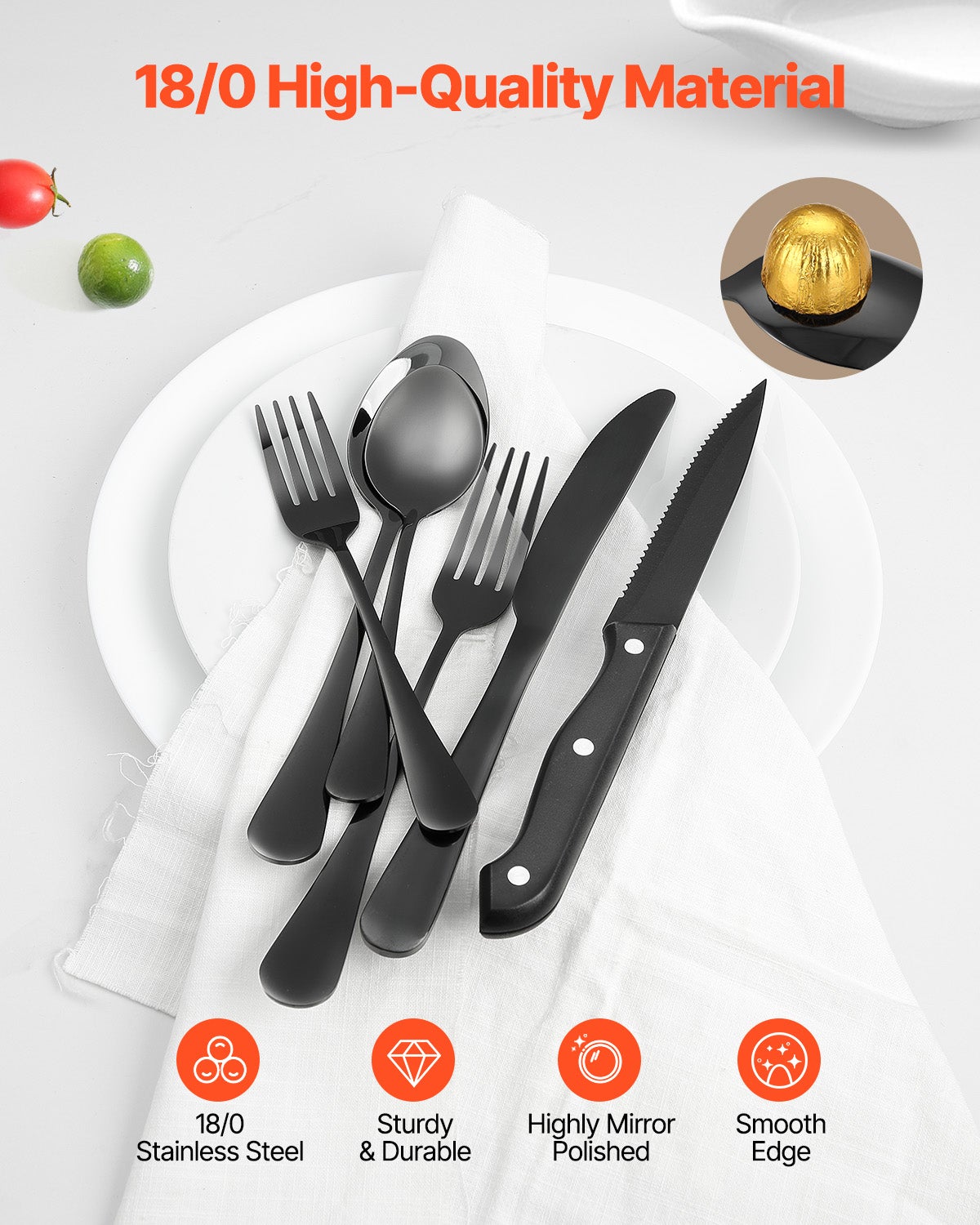 Juego de Cubiertos 48 Piezas,VEVOR Cubertería Acero Inoxidable Alimentario,Acabado Espejo,Lavable en Lavavajillas,Cuchillos para Carne,Tenedor - 3