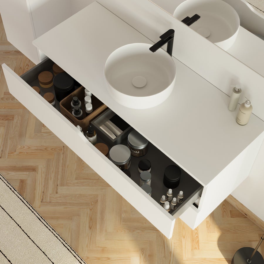 Meuble de salle de bain 120 avec plateau et vasque à poser - sans miroir - 2 tiroirs - blanc - LUNA - 2
