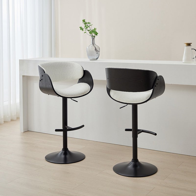 Zestaw 2 stołków barowych z bukli i metalu z jesionową okleiną - Regulowana wysokość - Biały i Czarny - JELSA