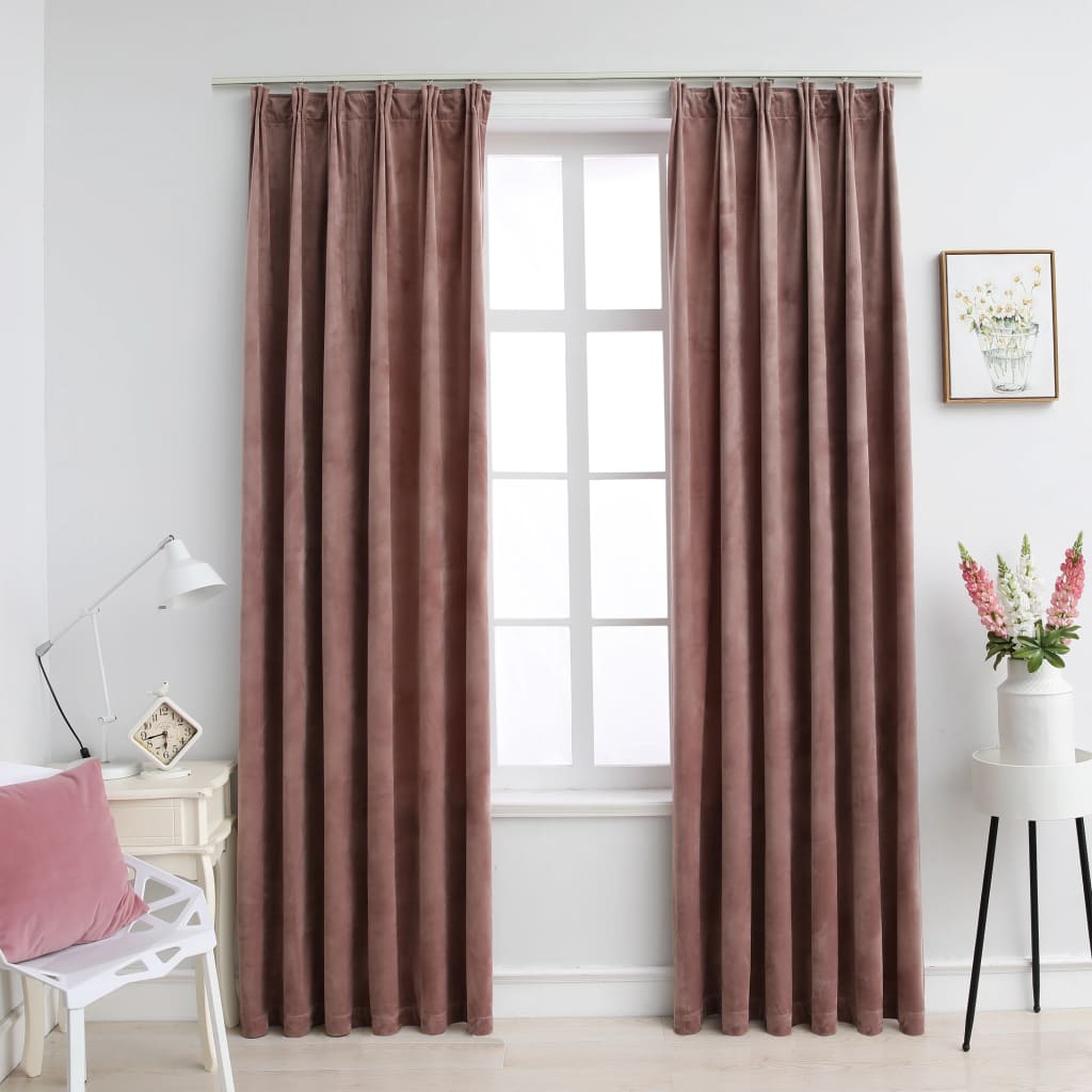 Maison exclusive - cortinas opacas ganchos 2 pzas terciopelo rosa viejo 140x245 cm