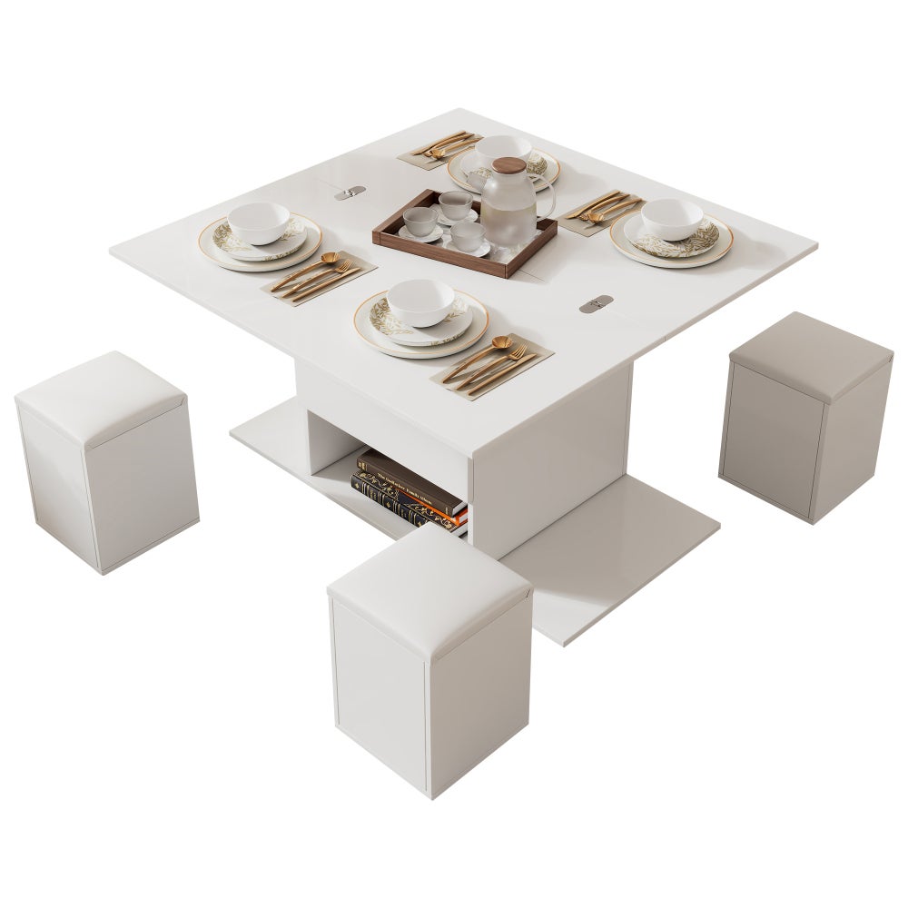 Table Basse Multifonction Réglable – 2-en-1 Bureau et Table à Manger, Surface en Bois Blanc, Espace de Rangement pour Salon et Bureau - 8