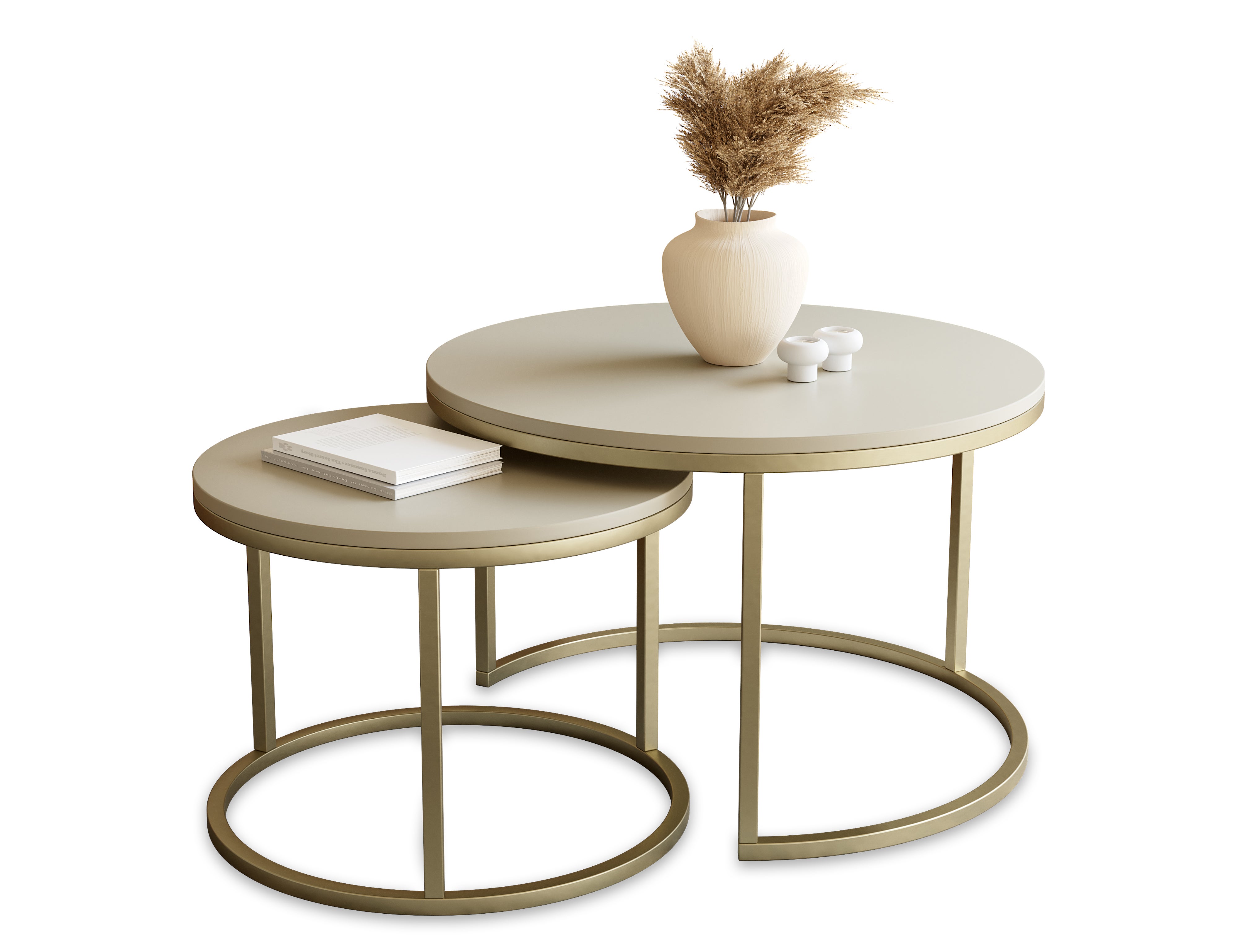 Stolik Kawowy GOLD KASZMIR 2w1 Okrągły Zestaw JAPANDI BOHO Salon SOFT LOFT SET