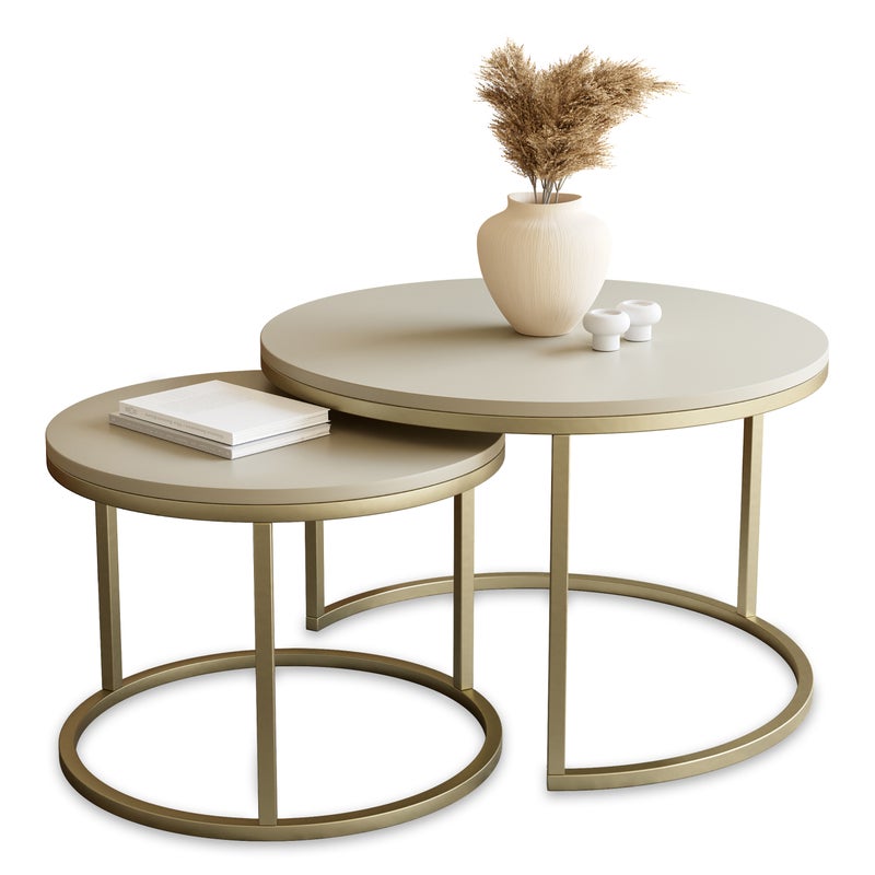 Stolik Kawowy GOLD KASZMIR 2w1 Okrągły Zestaw JAPANDI BOHO Salon SOFT LOFT SET