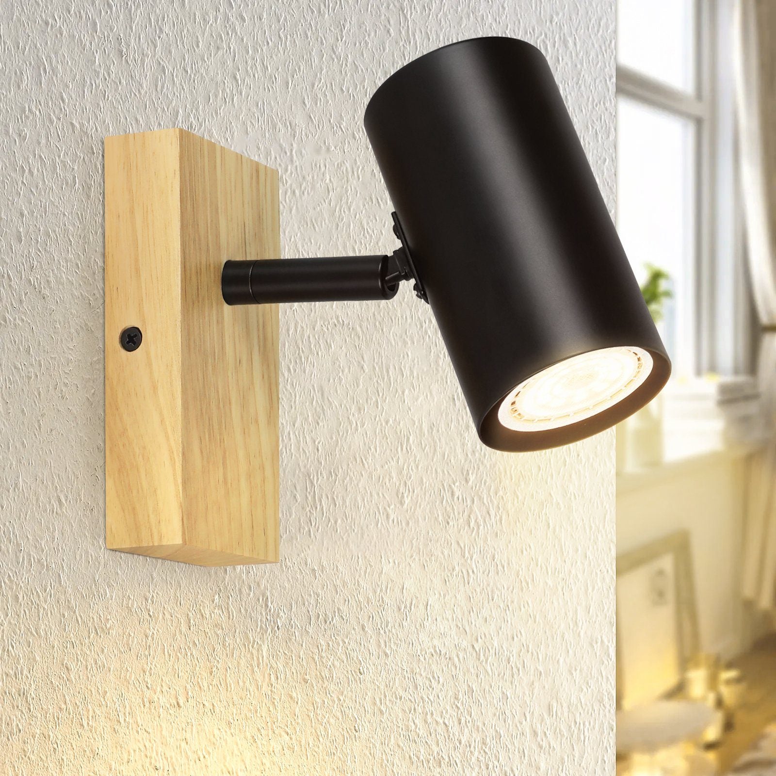 NETTLIFE Lampa sufitowa 1-płomieniowa Drewno - Czarny Lampa sufitowa do przedpokoju Metal Retro GU10 350° Obrotowy sworzeń sufitowy Max.40W