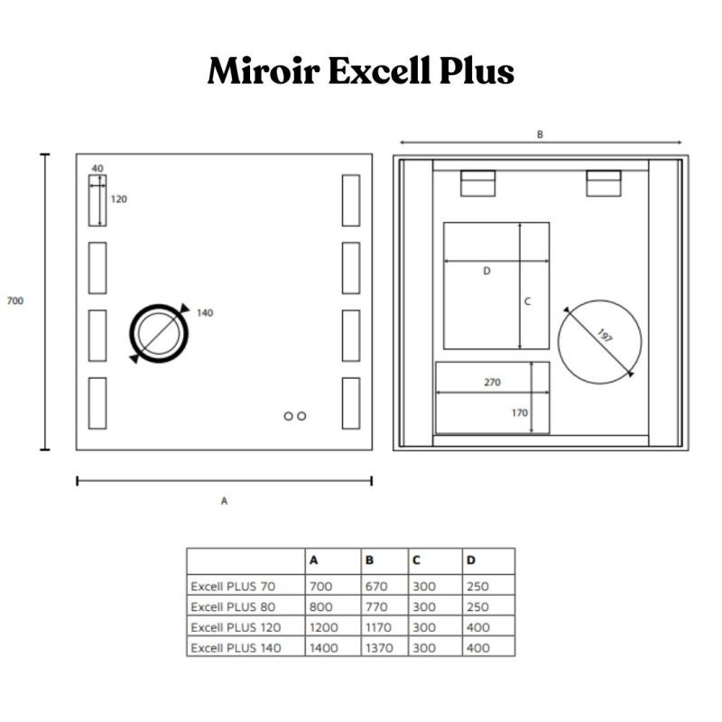 Miroir LED réglable EXCELL PLUS - 120 x 70 cm avec antibuée, loupe et horloge - 5
