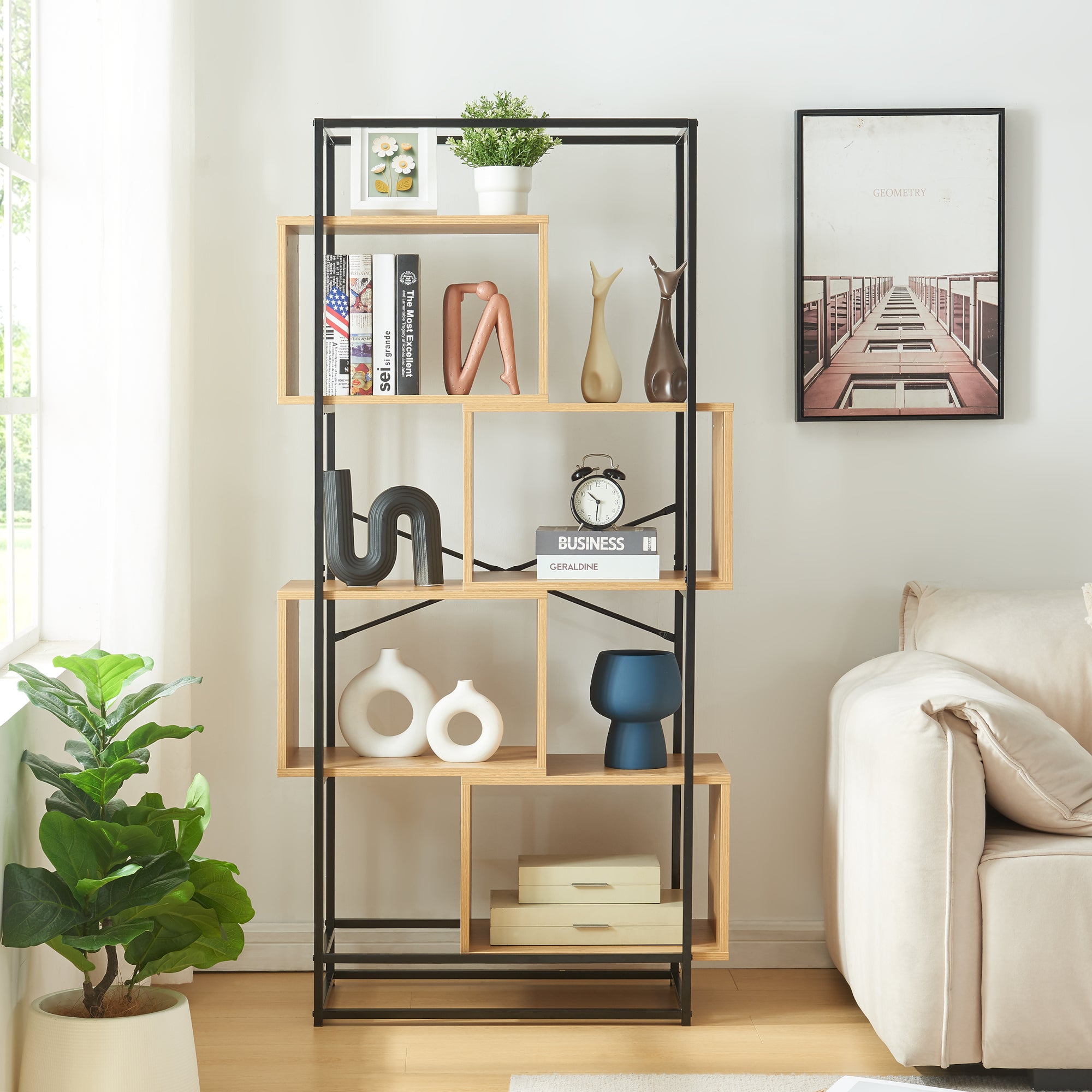 Libreria Rennebu con Scomparti Aperti Effetto Rovere Nero