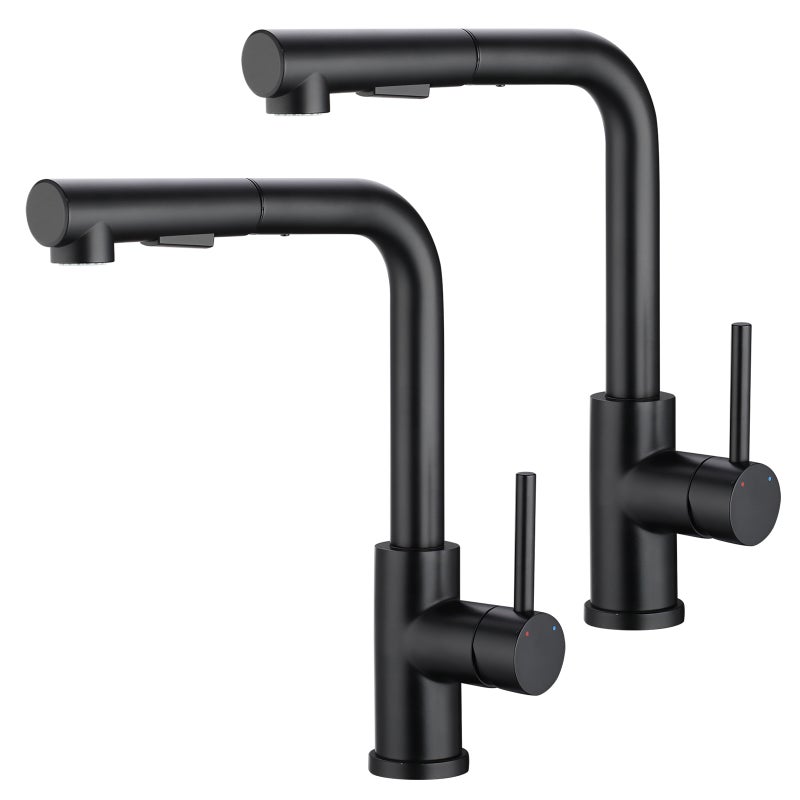 LOVHAUS Zestaw 2 Kran Kuchenny Czarny Wysuwany, Krany Zlewozmywakowe Obrotowe 360°, Kran Kuchenny Rozsuwany Z 2 Typami Strumienia