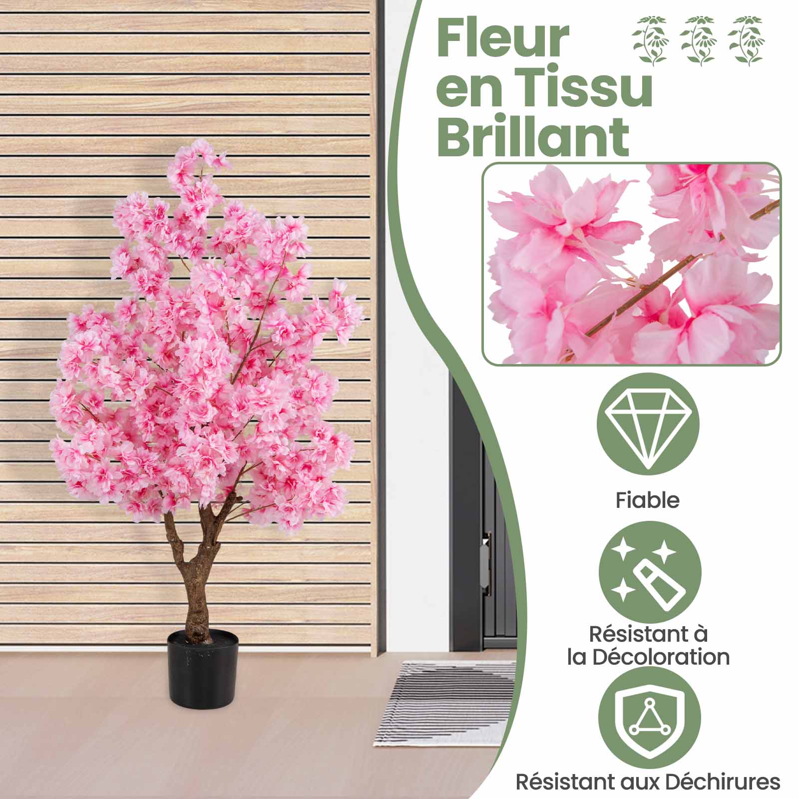 Plante Artificielle en Pot Remplies de Ciment 120CM, Fausse Cerisier avec 900 Fleurs Roses Tronc en Polyéthylène Multi-Branches, pour Salon Balcon - 7