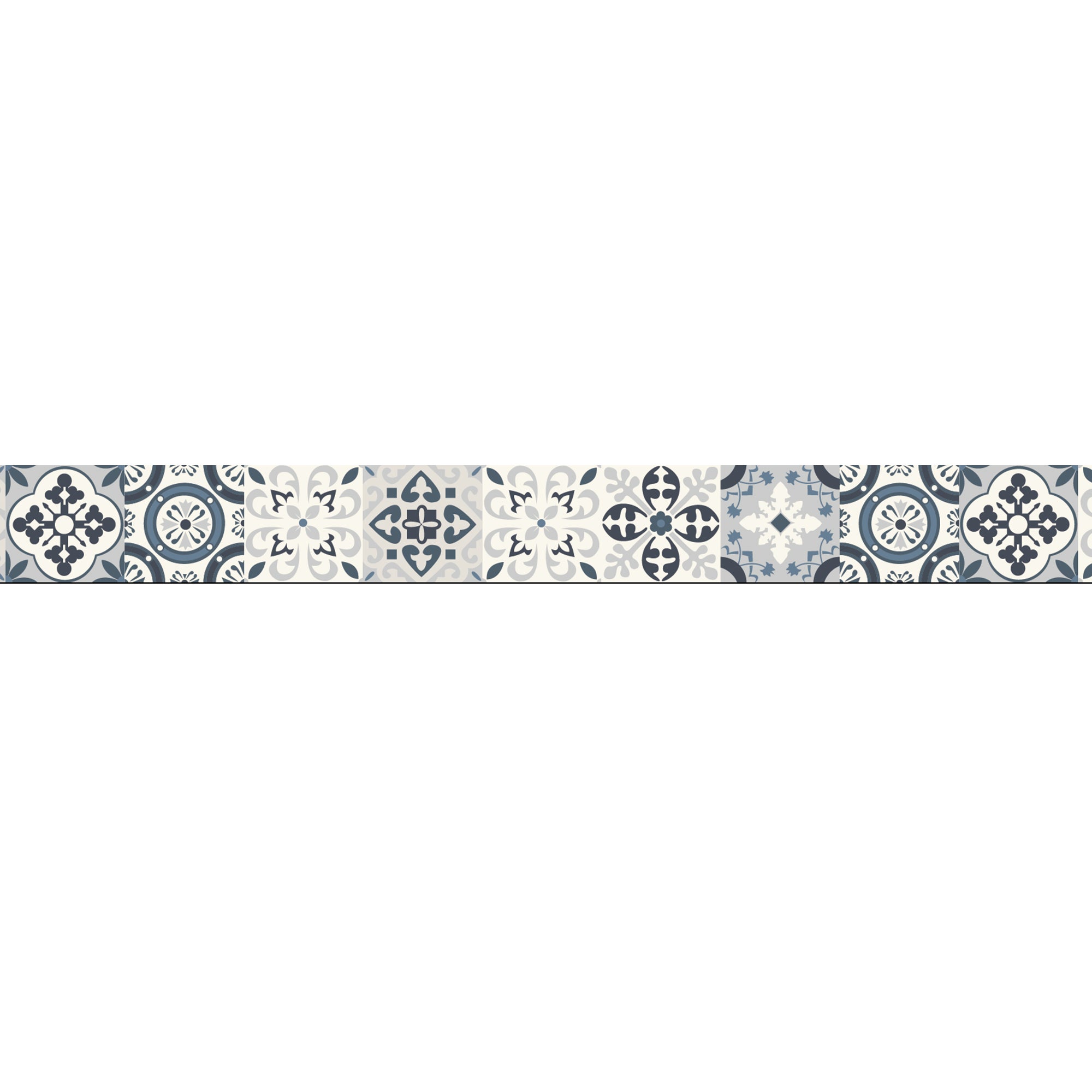 Pegatina de frecuencia adhesiva decorativa, friso adhesivo azul de Borgatella, patrón de mosaico de cemento de estilo antiguo, 5 cm x 300 cm - 2