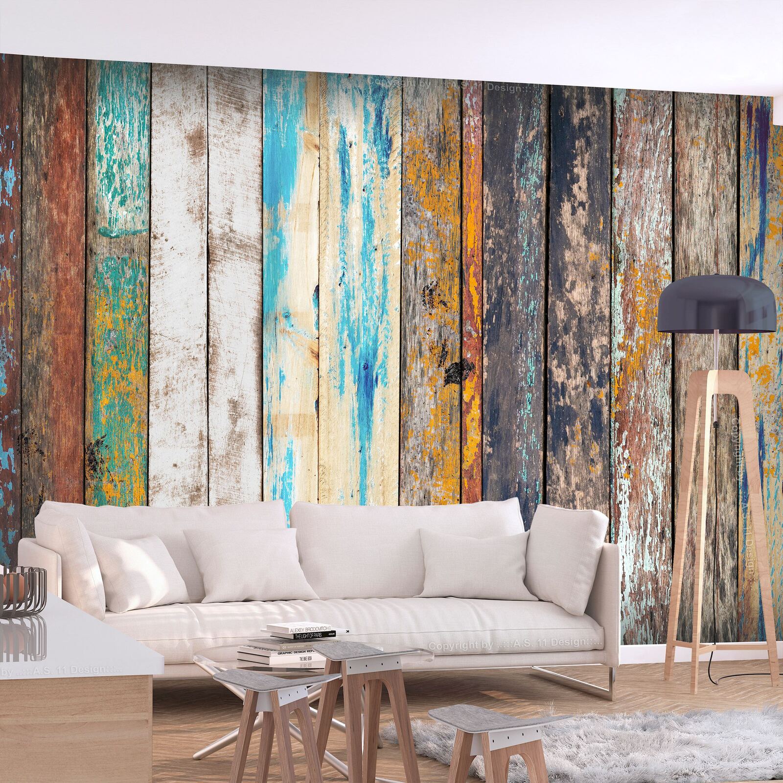 Papier peint adhésif Arc-en-ciel en bois - 392 x 280 cm | Leroy Merlin