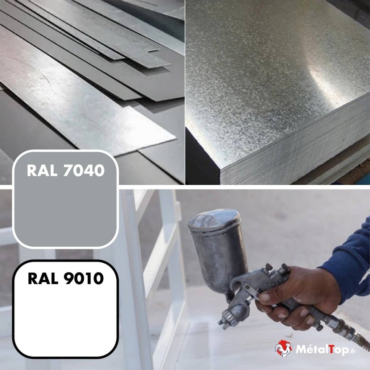 Primaire Acier Galvanise - Metaltop - Blanc pur - RAL 9010 - Bombe 400mL - 8