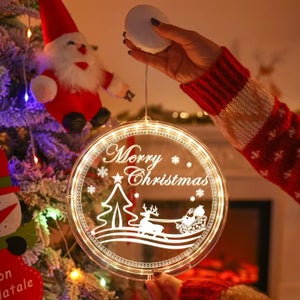 Trade Shop - Luci Di Natale A Batteria Con Ventosa Tenda Luminosa X Vetro Finestra Multicolor