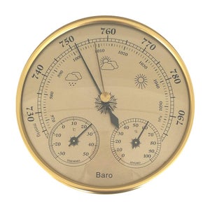 Set Stazione Meteorologica Da Parete – Barometro, Orologio, Termometro E Igrometro In Ottone