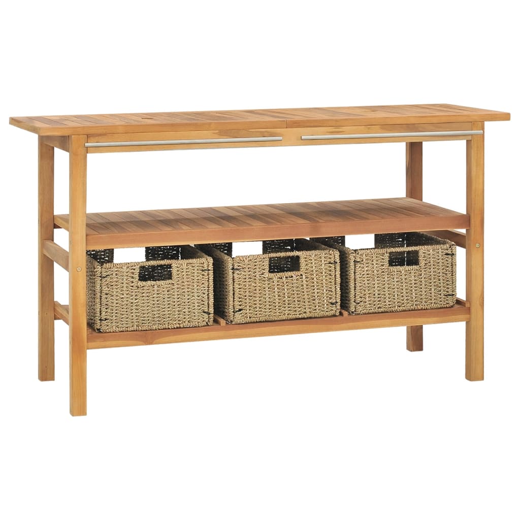 vidaXL Tocador de baño madera maciza de teca con lavabos mármol negro - 4