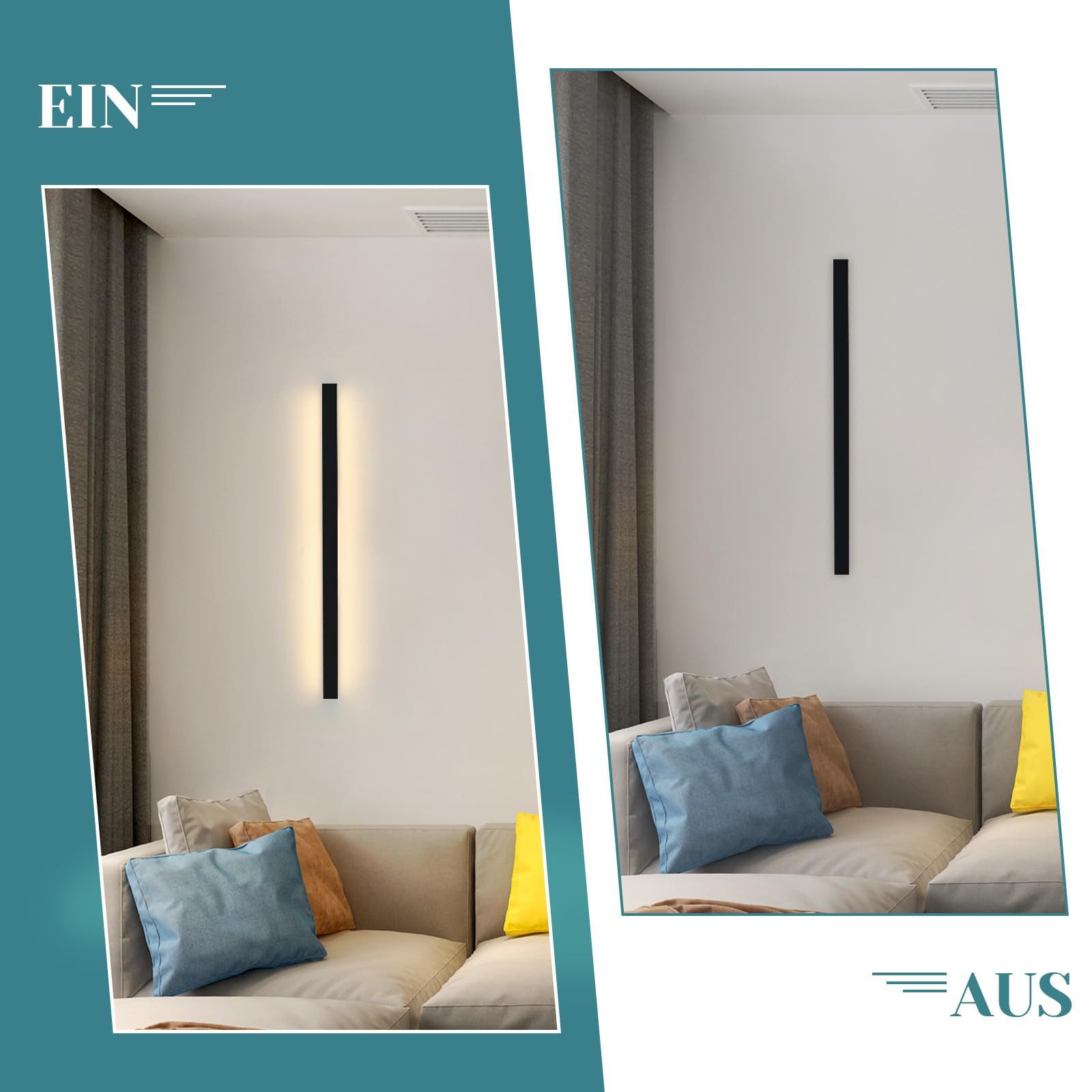 NETTLIFE 2 sztuki nowoczesnej lampy ściennej LED do wnętrz 60 cm 21 W, korytarz góra dół, czarny - 3