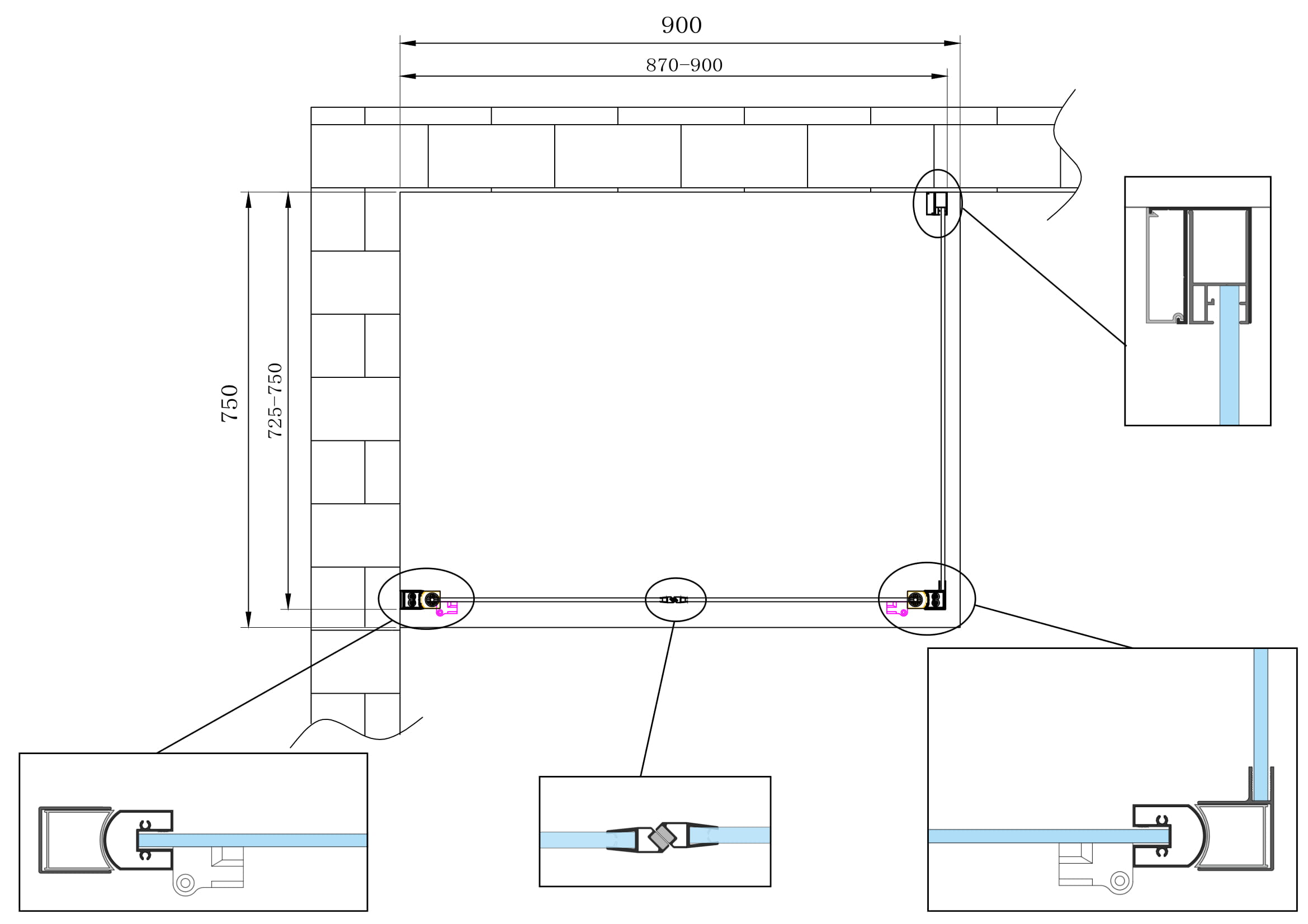 Box doccia angolare parete fissa e porta battente tipo saloon vetro 6 mm reversibile MISURA 72,5-75 ANTA FISSA + PORTE 87-90 - 5