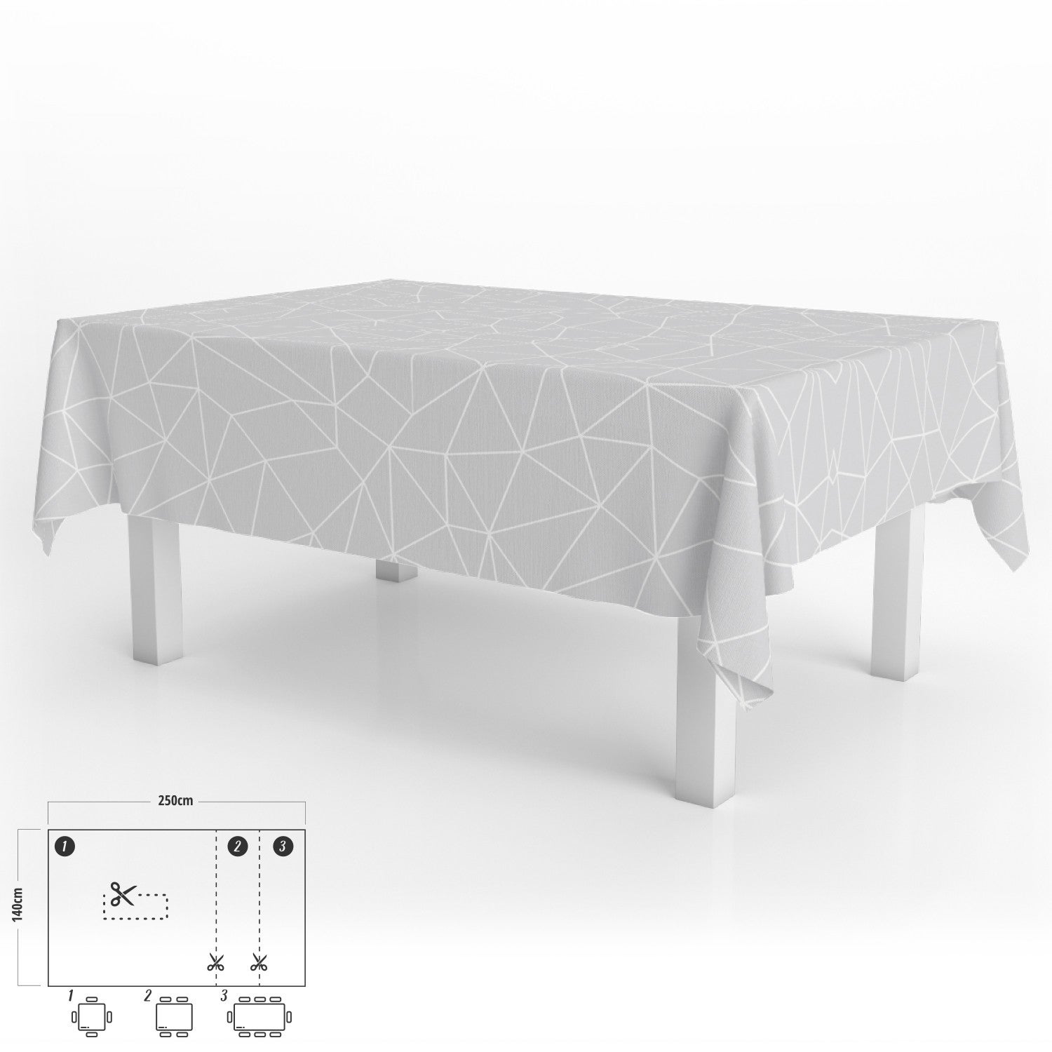 Mantel hule rectangular geométrico gris impermeable antimanchas pvc 140x250 cm. recortable uso interior y exterior