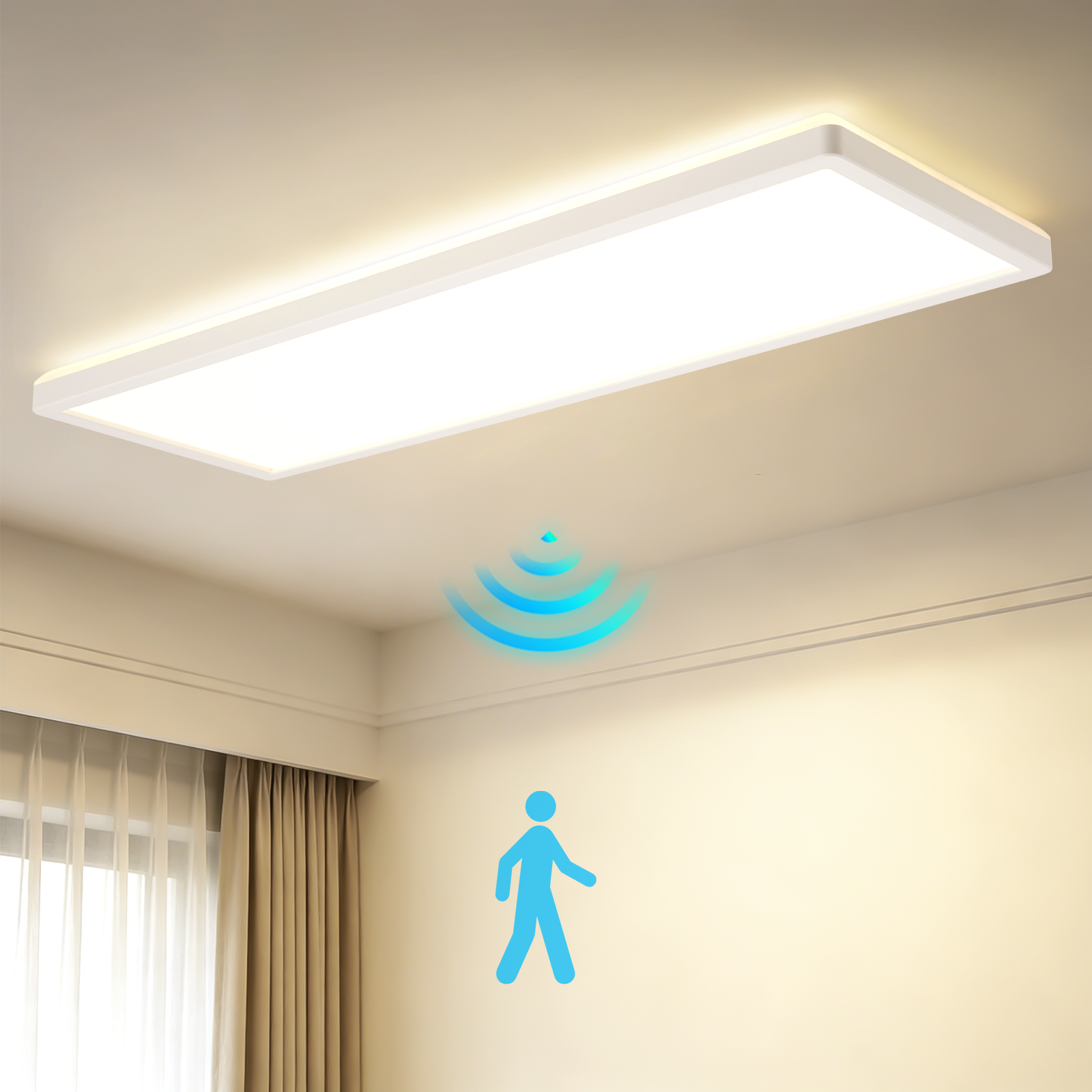 Nettlife – Plafonieră LED 24W, 3600lm, 4000K, cu senzor de mișcare 120°, 58x20cm, Clasa D